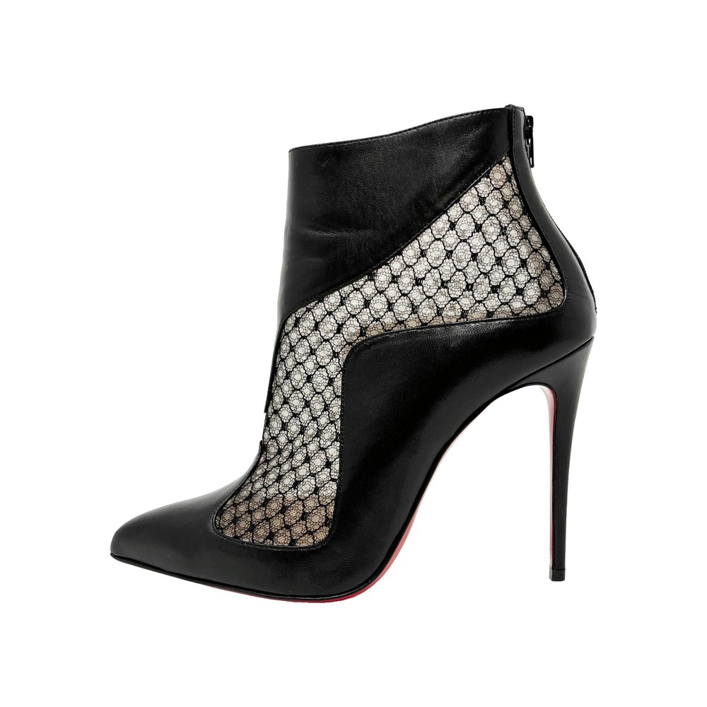 Christian Louboutin Papilboot 100 Black Leather Mesh Ankle Boots 37